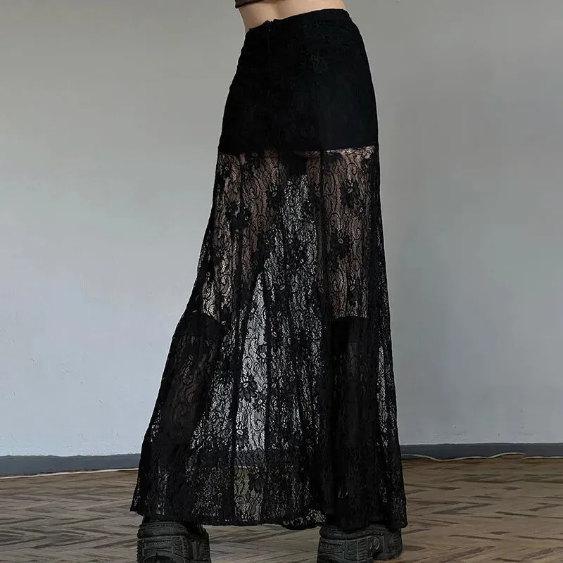 Waist New High Side Casual Lace Slit See Through Summer Skirt