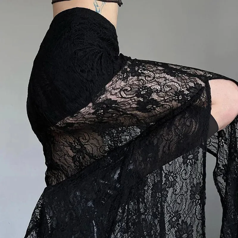 Waist New High Side Casual Lace Slit See Through Summer Skirt