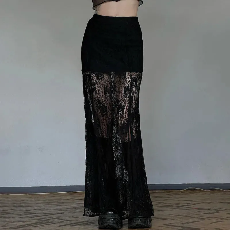 Waist New High Side Casual Lace Slit See Through Summer Skirt