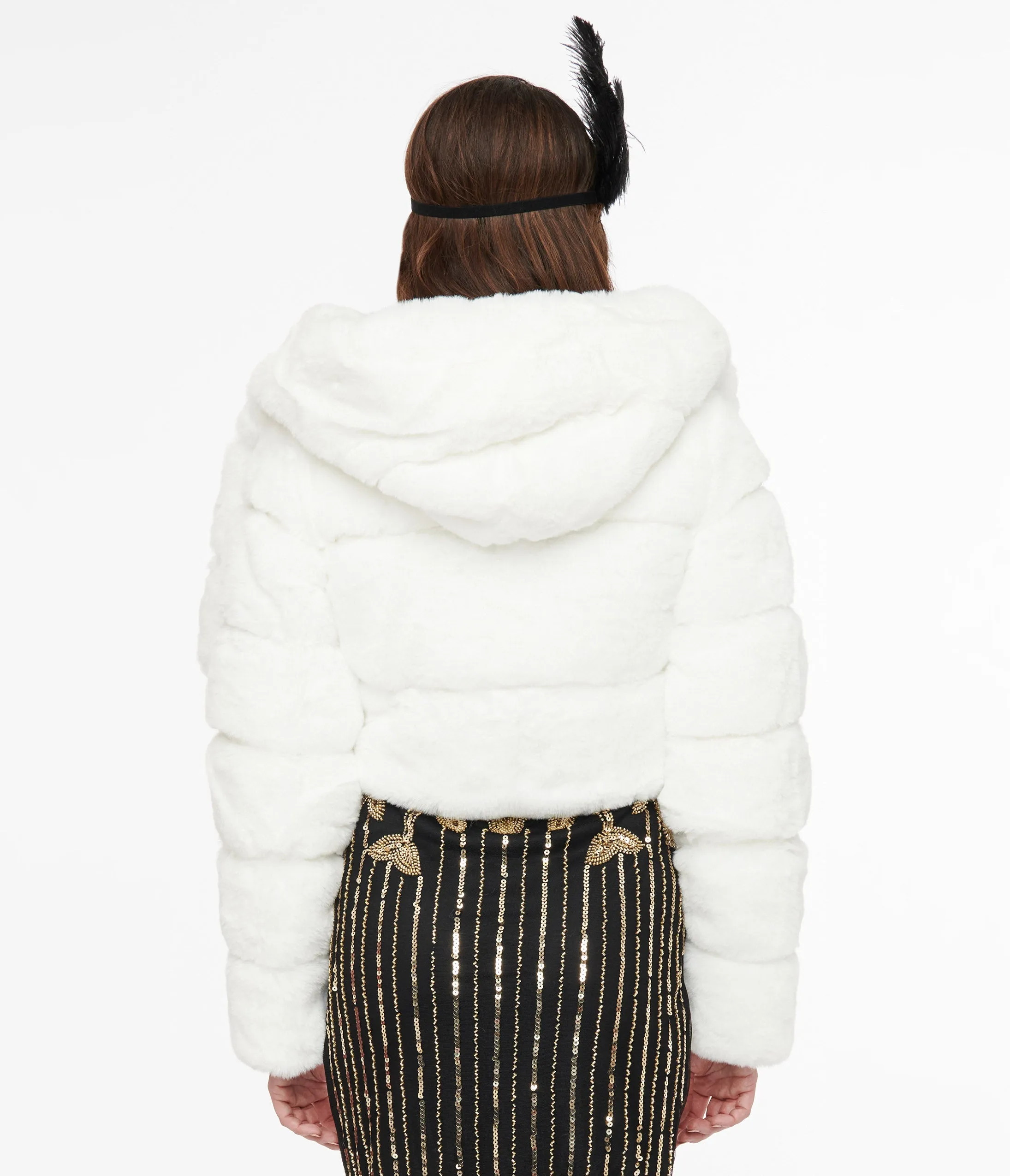 White Faux Fur Puffer Crop Jacket