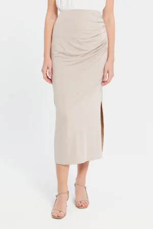 Women Beige With Side Gathers Skirt