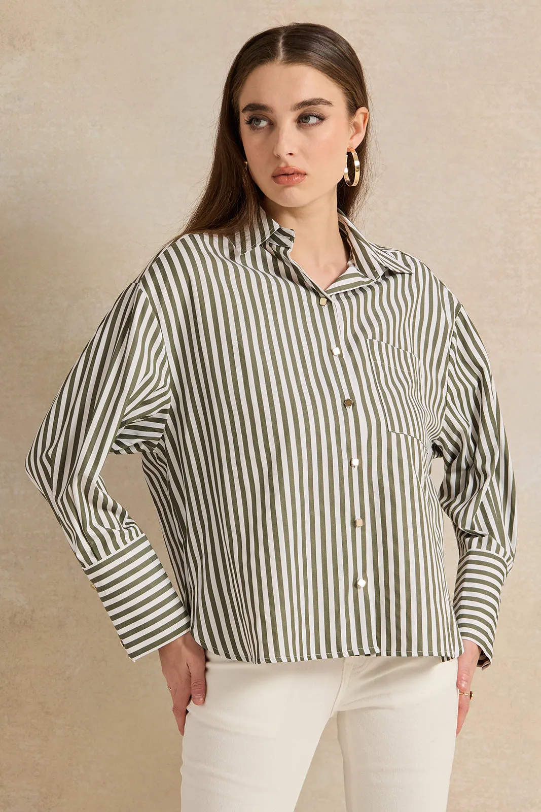 Women White And Black Striped Oversized Shirt