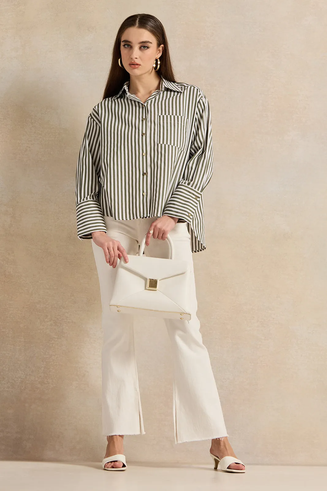 Women White And Black Striped Oversized Shirt